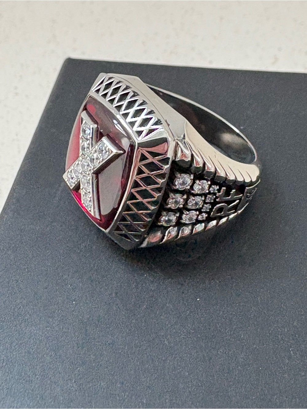 Rascal Flatts Silver-Tone Red Enamel Ring with Crystal 'X' Accent